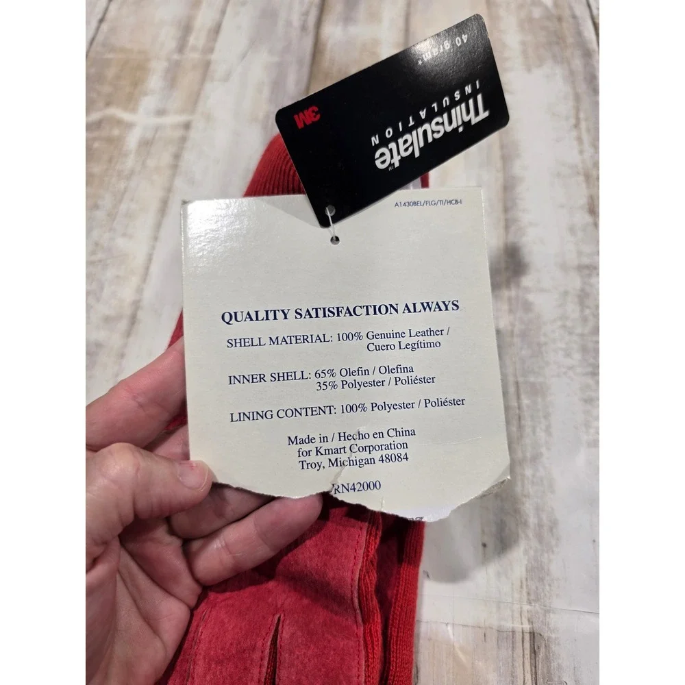 Basic Editions Red Leather Thinsulate  Gloves Women Large Fleece Lined